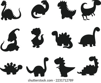 Dinosaur cartoon Animals scissors collection isolated vector Silhouette