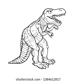 Dinosaur cartoon black and white vector illustration. Hand drawn line art design for coloring book page.