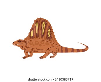 Dinosaur cartoon character, Dimetrodon dino reptile for kids Jurassic game toy, isolated vector. Dimetrodon dinosaur predator lizard with spine spikes for children prehistoric extinct games or mascot