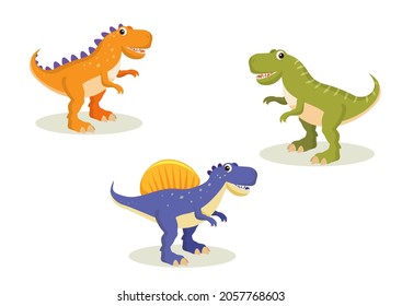 Dinosaur cartoon character isolated on white background.Different dinosaurs, T-rex, Stegosaurus, vector illustration