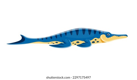 Dinosaur cartoon character, Metriorhynchus dino lizard, vector cute Jurassic toy. Kids dinosaurs collection of prehistoric predators and extinct dino, Metriorhynchus reptile or crocodile genus