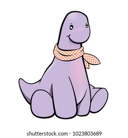 Dinosaur Cartoon Character, Sauropod, violet colour, Sitting posture, Vector illustration.