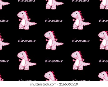 Dinosaur cartoon character seamless pattern on black background. Pixel style
