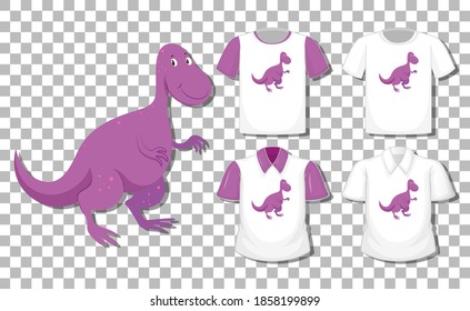 Dinosaur cartoon character with set of different shirts isolated on transparent background illustration