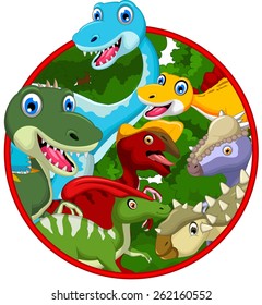 Dinosaur cartoon collection in frame 