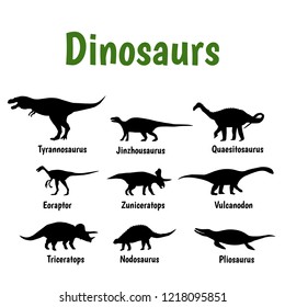 Dinosaur cartoon collection set vector illustration, dinosaurs silhouettes