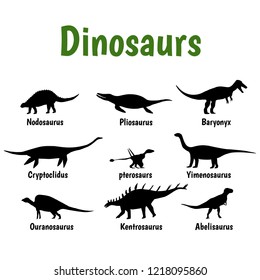 Dinosaur cartoon collection set vector illustration, dinosaurs silhouettes