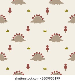 Dinosaur cartoon so cute. On tree grass background. Pattern seamless vector illustration. 