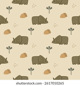 Dinosaur cartoon so cute. On tree mountain background. Pattern seamless vector illustration. 