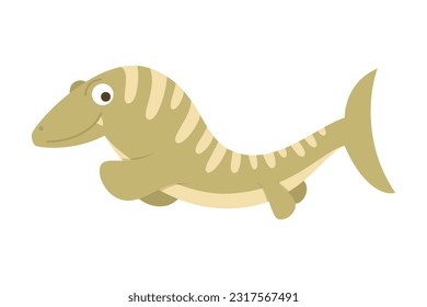 Dinosaur Cartoon Illustration Isolated In White Background. Adorable comic dinosaurs character. Cute baby dinosaur. Prehistoric cartoon animals of Jurassic era.