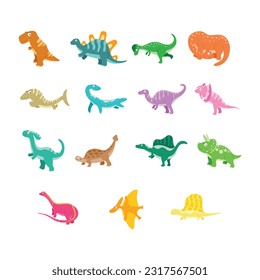 Dinosaur Cartoon Illustration Isolated In White Background. Adorable comic dinosaurs character. Cute baby dinosaur. Prehistoric cartoon animals of Jurassic era.