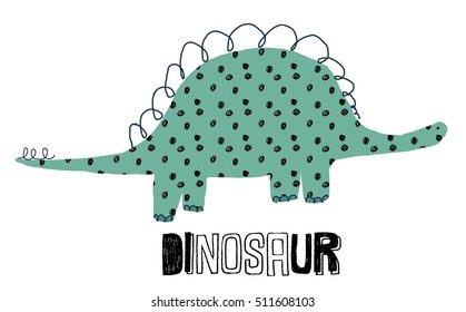 dinosaur cartoon on striped background, T-shirt design for kids vector illustration