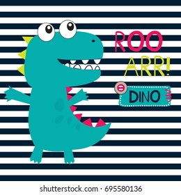 dinosaur cartoon on striped background vector illustration