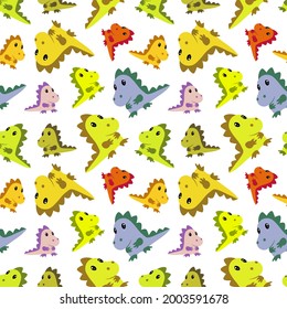Patrón de dibujos animados de dinosaurios pequeños y adorables animales coloridos