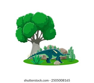 Dinosaur, cartoon prehistoric character and Jurassic dino Lexovisaurus, vector lizard. Dinosaur of Jurassic era injungle forest park for kids paleontology animal, predator lizard of stegosaur species