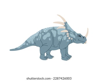 Dinosaur cartoon prehistoric horned animal, isolated dino cartoon character. Vector kind triceratops, dino of jurassic period, herbivorous dinosaur