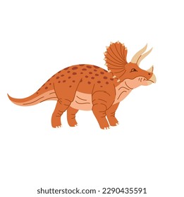 Dinosaur cartoon prehistoric horned animal isolated dino with three horns. Vector cartoon kind triceratops, horned dino of jurassic period. Horridus dino