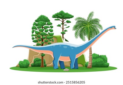 Dinosaurio, personaje de dibujos animados de dinosaurio jurásico prehistórico, lagarto Vector Antarctosaurus. Dinosaurio gigante de la era jurásica en el parque del bosque de la selva para los niños paleontología lagartos animales o dibujos animados divertido dino