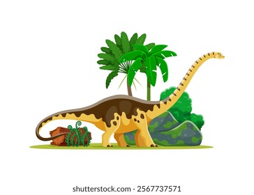 Dinosaur, cartoon prehistoric lizard of Hypselosaurus species, vector dino animal. Hypselosaurus dinosaur Cretaceous era in jungle forest park for kids paleontology book or Jurassic atlas collection