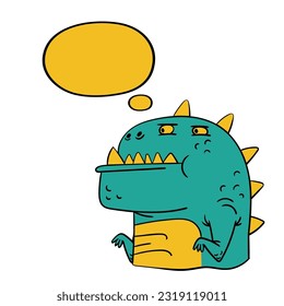 dinosaur cartoon with speech bubble isolated on white. Vector illustration.