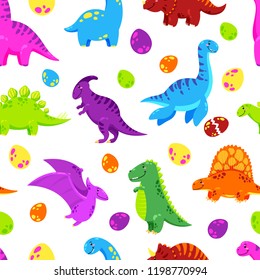 Dinosaur cartoon vector background. Seamless pattern, texture, wallpaper 