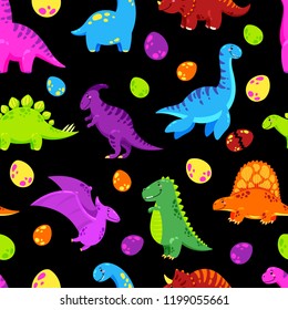 Dinosaur cartoon vector background. Seamless pattern, texture, wallpaper 