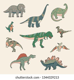 Dinosaur cartoon vector illustrations set