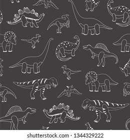 Dinosaur cartoon vector line art seamless pattern
