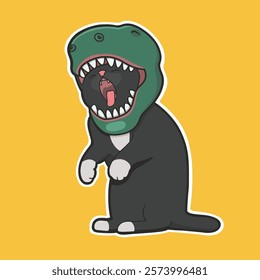 Dinosaur Cat Meme Sticker Vector Cute Illustration