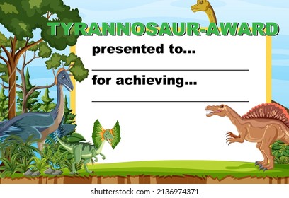 Dinosaur certificate template in cartoon style illustration