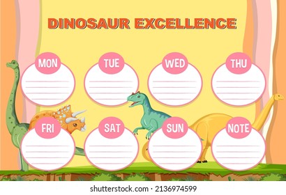 Plantilla de certificado de dinosaurio en ilustración de estilo de caricatura