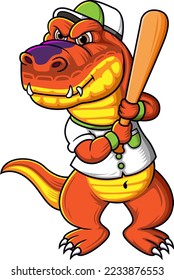 Dinosaur character with baseball playing pose of illustration
