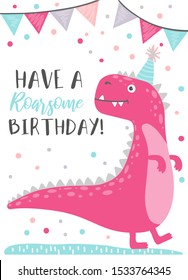 Dinosaur Character Happy Birthday Greeting Card Stock Vector (Royalty ...