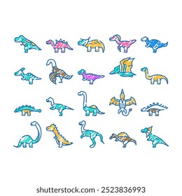 Personaje de dinosaurio Jurassic Cute Doodle Iconos Set Vector. Croquis Línea Arte Dino Raptor, Animal de criatura, Mano de bebé, Personaje Jungla, Niño Rex Scary Dinosaurio Personaje Jurassic Cute Color Ilustraciones