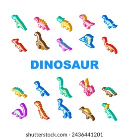 dinosaur character jurassic cute icons set vector. dino raptor, creature animal, baby hand, character jungle, kid rex scary dinosaur character jurassic cute isometric sign illustrations