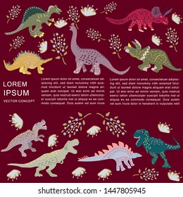 Dinosaur characters with space for text. Clip art with copy space. Greeting card, poster design element. Vector
