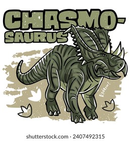 chasmosaurio de dinosaurio, depredador, vector dibujado a mano, impreso para camisetas y otras superficies, dinosaurio enojado rugiendo Ilustración