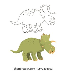 dinosaur children's coloring book with color example vector illustration