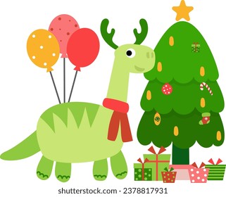 Dinosaur christmas happy new year, Dino clipart
