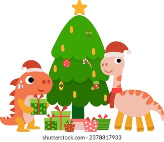 Dinosaur christmas happy new year, Dino clipart