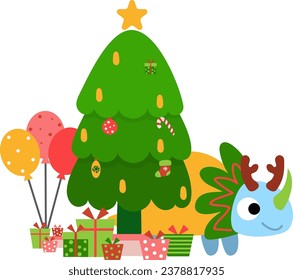Dinosaur christmas happy new year, Dino clipart