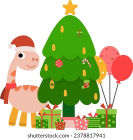 Dinosaur christmas happy new year, Dino clipart