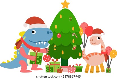 Dinosaur christmas happy new year, Dino clipart