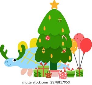Dinosaur christmas happy new year, Dino clipart