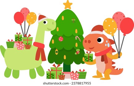Dinosaur christmas happy new year, Dino clipart