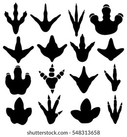 Dinosaur claw footprint silhouettes vector set