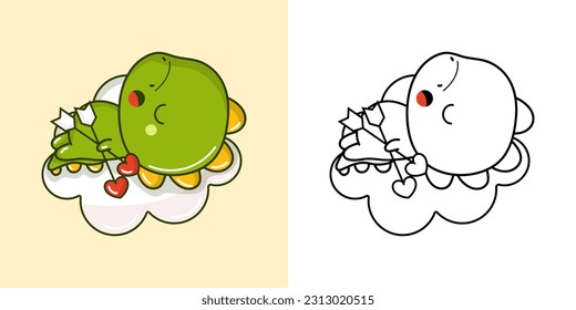 Dinosaur Clipart for Coloring Page and Multicolored Illustration. Adorable Clip Art Dino. Vector Illustration of a Kawaii Animal for Coloring Pages, Prints for Clothes, Stickers, Baby Shower.
