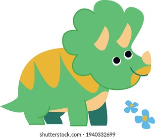 Dinosaur clipart green triceratops. Vector illustration in cartoon style.