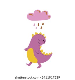 dinosaur and cloud. Green dinosaur. Vector illustration