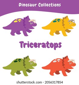 Dinosaur collection poster for children. Cute dinosaur with variant color. Vector illustration in cartoon style. 
